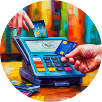 на картинке терминал и карта для оплаты у терминала