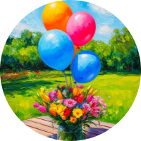 на картинке шары и цветы